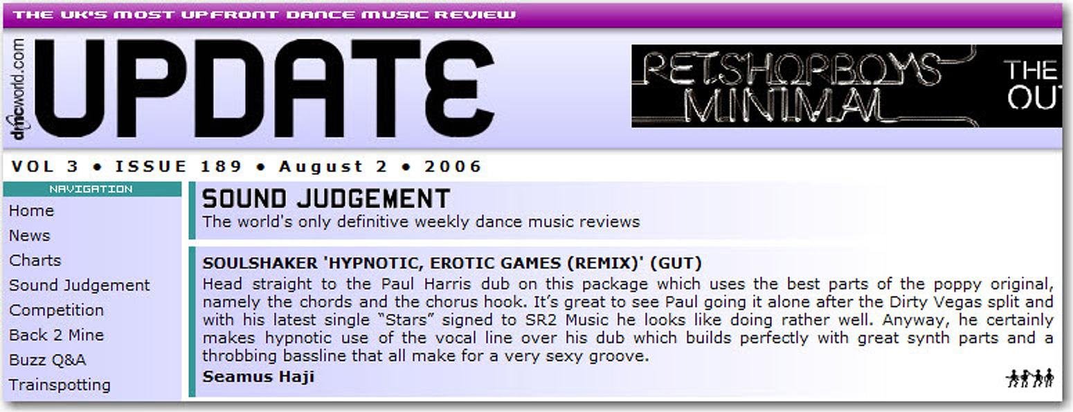 Update magazine's Sound Judgement review of the Hypnotic Erotic Games remix