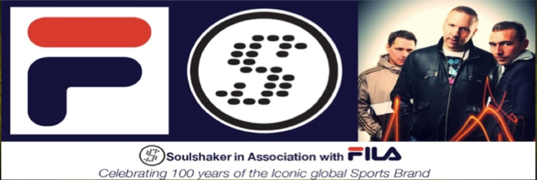 Banner reading Soulshaker in association with FILA, celebrating 100 years of the iconic global sports brand