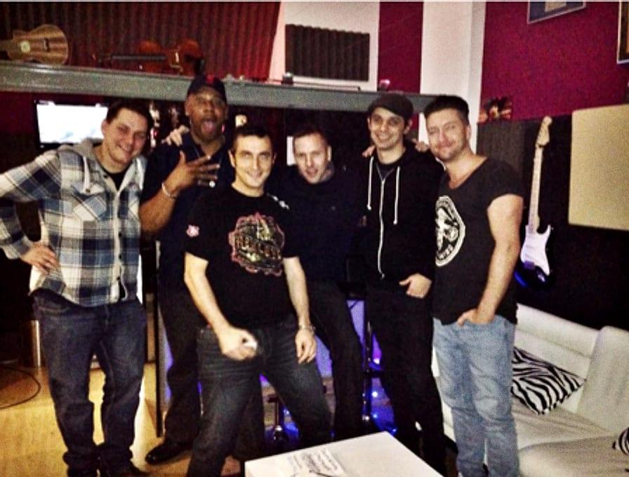 Damon C Scott with the Audiofreaks team in Galactic Studios