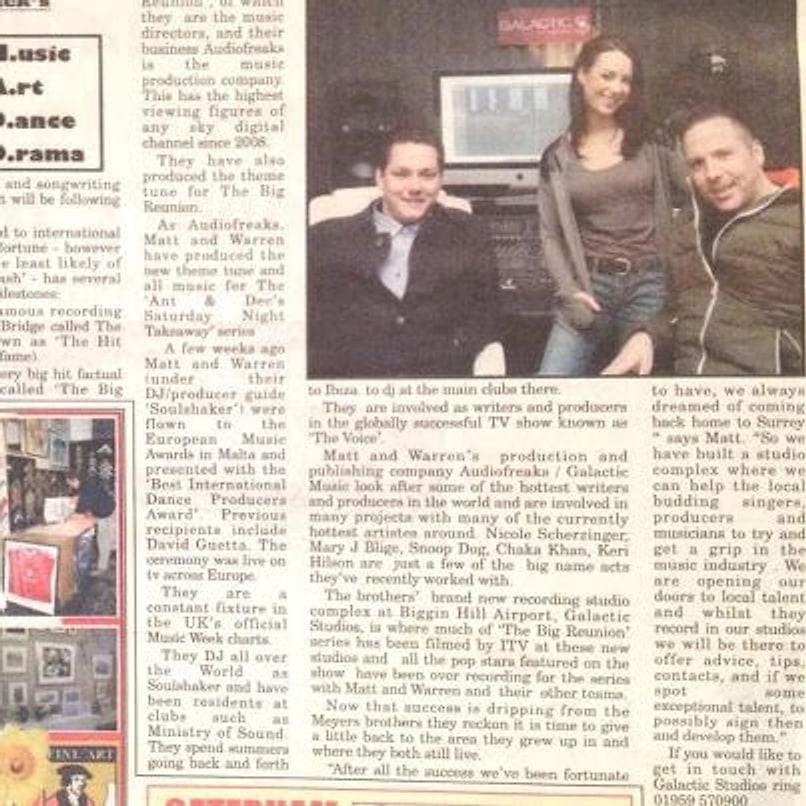 Newspaper feature about Matt and Warren Meyers and Galactic Studios